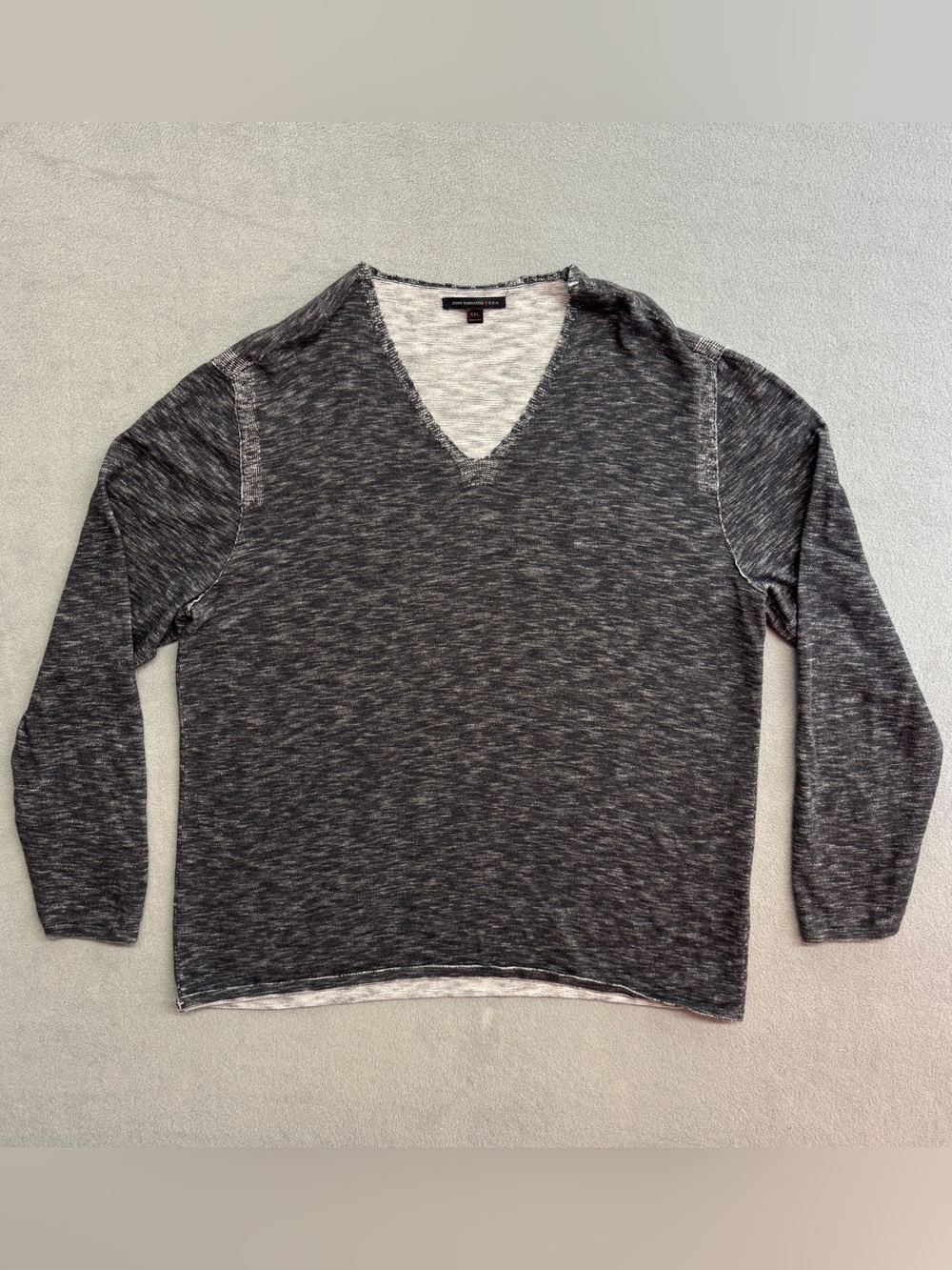 John Varvatos Sweater XXL Men's Long Sleeve Shirt Gray  V Neck Pullover Cotton